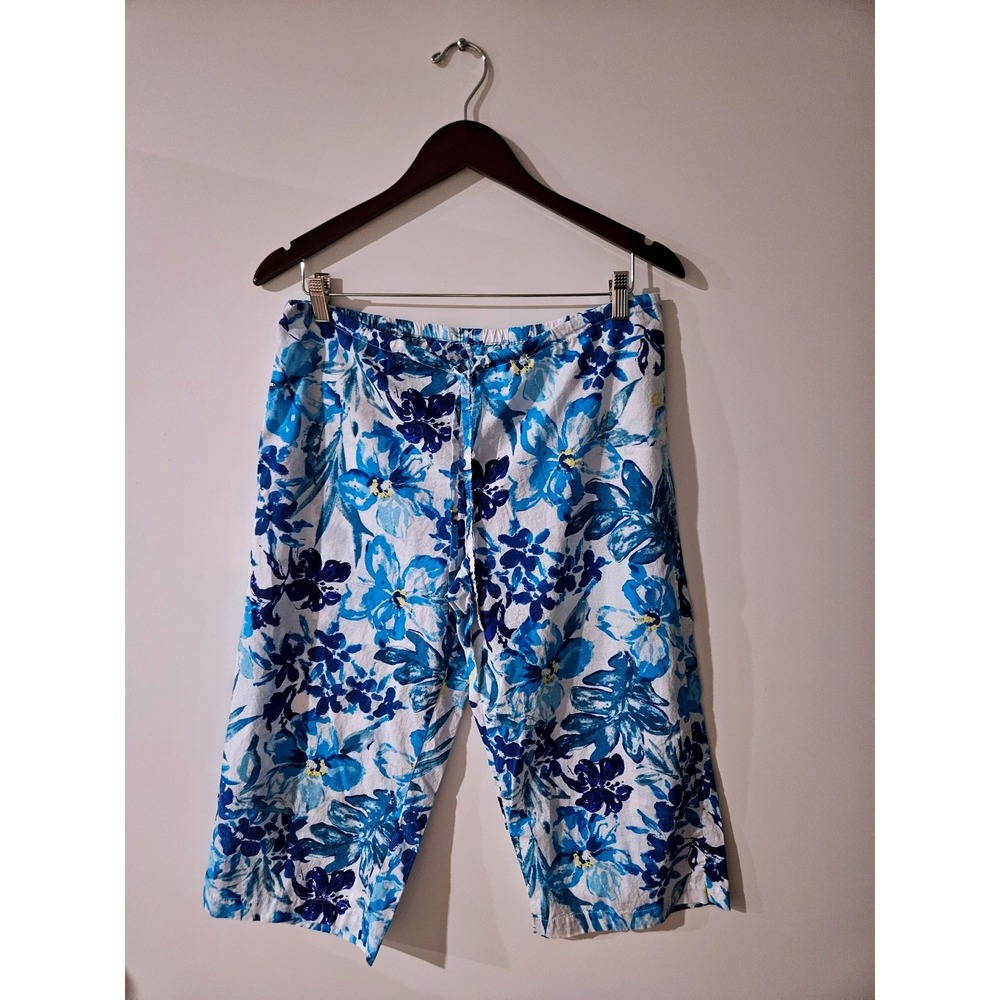 Lauren Ralph Lauren Pajama Set L Blue White Floral Cotton 3/4 Sleeve Capri PJs - Picture 4 of 9
